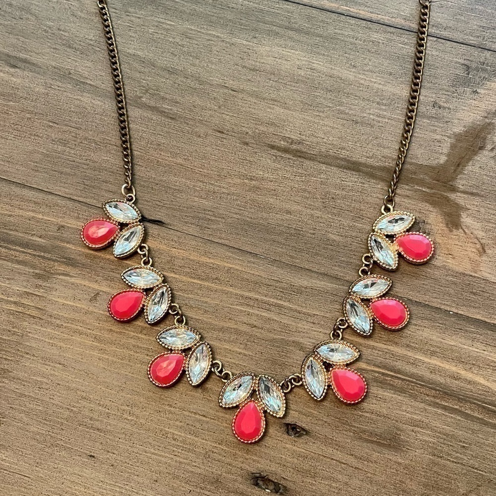 PINK and clear crystals statement necklace